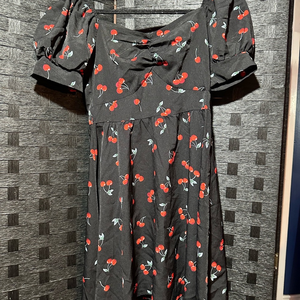 SHEIN Red and Orange Puff Sleeve Mini Sundress
